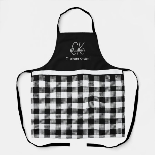 Modern zwart-wit monogram afgespeeld schort (Voorkant)