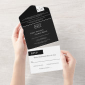 Modern zwart-wit monogram bruisend huwelijk all in one uitnodiging (Afscheurbaar)