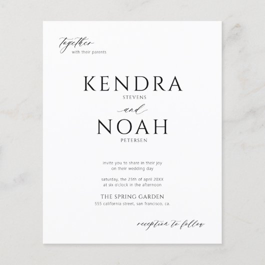 Modern zwart-wit monogram budget bruiloft flyer (Voorkant)