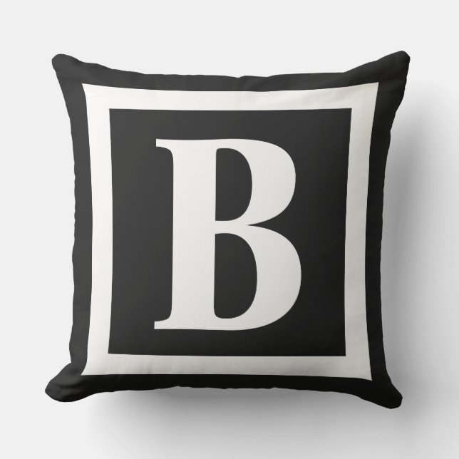 Modern zwart-wit monogram Initiaal groot Buitenkussen (Voorkant)