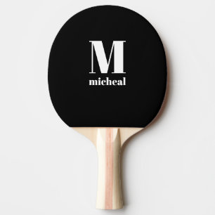 Modern Zwart-wit Monogram Initiaal Naam Tafeltennisbatje