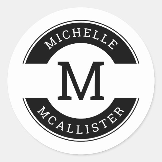 Modern zwart-wit monogram Initiaal Sticker (Voorkant)