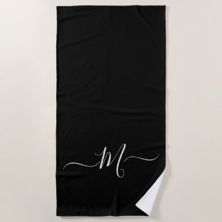 Modern Zwart Wit Monogram Initiaal Strandlaken