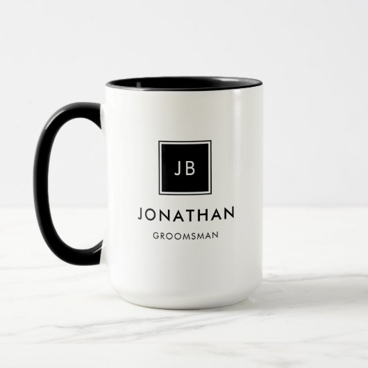 Modern zwart-wit monogram Initialen Groomsmen Mok (Links)
