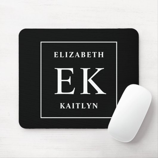 Modern zwart-wit monogram muismat (Met muis)