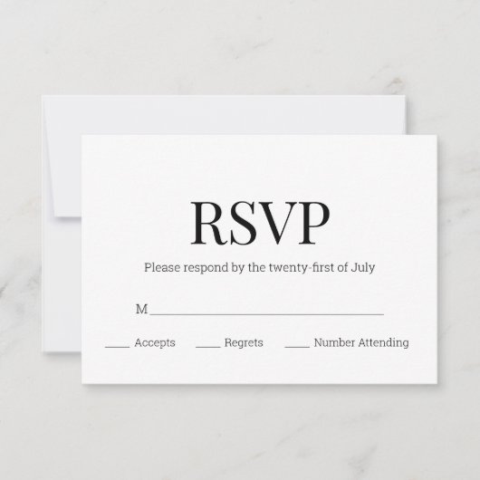 Modern Zwart Wit Monogram RSVP Kaartje (Voorkant)