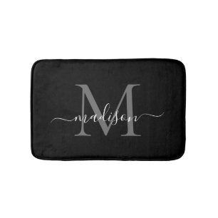 Modern zwart wit monogram script Elegant Girly Badmat
