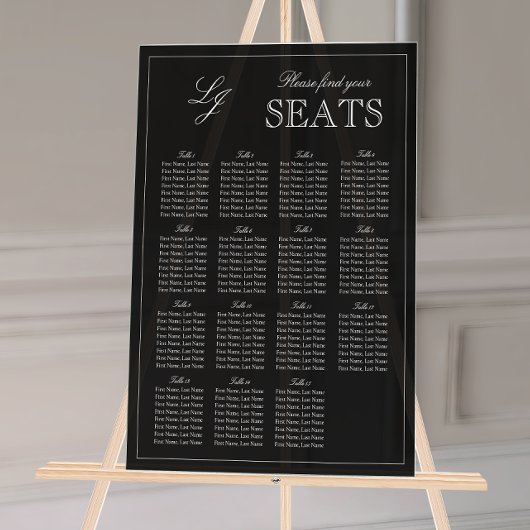 Modern zwart-wit monogram Script Trouwstoel Acryl Bord