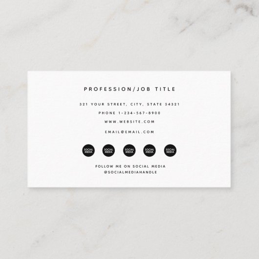 Modern Zwart Wit Monogram Social Media Iconen Visitekaartje (Achterkant)