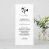 Modern zwart-wit monogram trouwfeest menu (Staand voorkant)