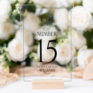 Modern zwart-wit monogram Trouwtafelnummer Acryl Bord