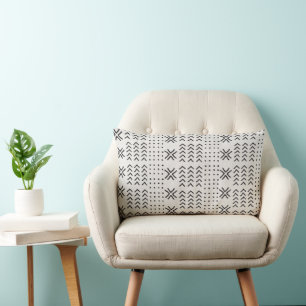 Modern zwart-wit Mudcloth Afrikaans patroon Kussen