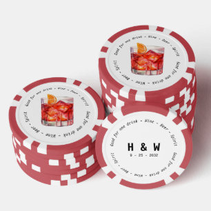 Modern Zwart Wit Negroni Drink Voucher Bruiloft Poker Chips