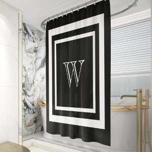 Modern zwart-wit omlijst monogram douchegordijn