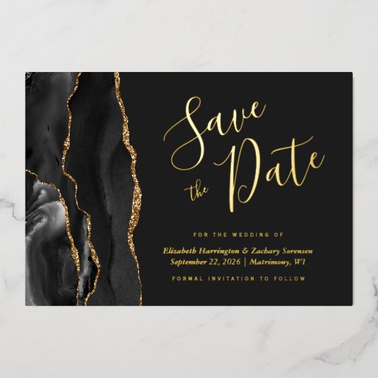 Modern zwart-wit opslaan Datum Folie Uitnodiging (Voorkant)