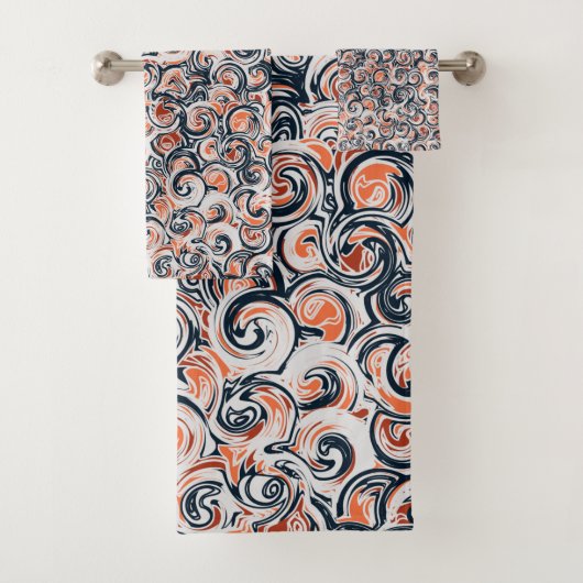 Modern zwart wit Oranje Abstract patroon Bad Handdoek (Insitu)