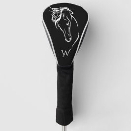 Modern zwart-wit paardenhoofd monogram initiaal golfheadcover