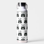 Modern zwart-wit Panda Beer Pattern Waterfles (Voorkant)