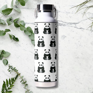 Modern zwart-wit Panda Beer Pattern Waterfles