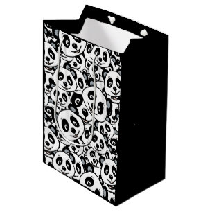 Modern zwart-wit patroon van een knuffel panda bee medium cadeauzakje