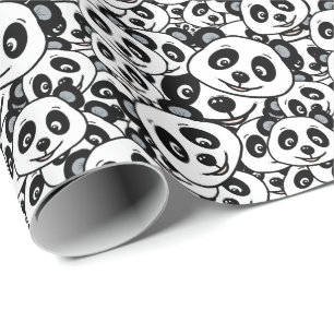 Modern zwart-wit patroon van een knuffel panda cadeaupapier