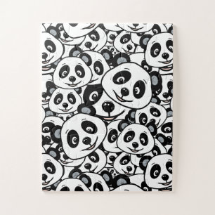 Modern zwart-wit patroon van een knuffel panda legpuzzel