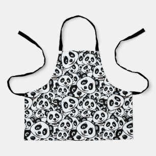 Modern zwart-wit patroon van een knuffel panda schort