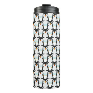 Modern zwart-wit pinguïnpatroon thermosbeker