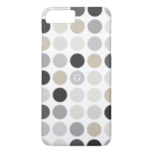 Modern zwart wit polka stippen patroon monogram iPhone 8 plus / 7 plus hoesje