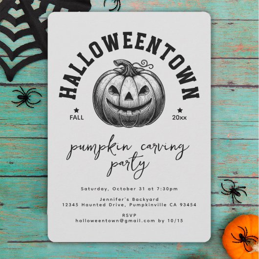 Modern zwart-wit pompoen Halloween Party Kaart