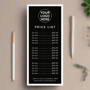 Modern zwart-wit prijslijst diensten Logo Reclamekaart