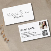 Modern zwart wit, professionele foto, QR-code Visitekaartje