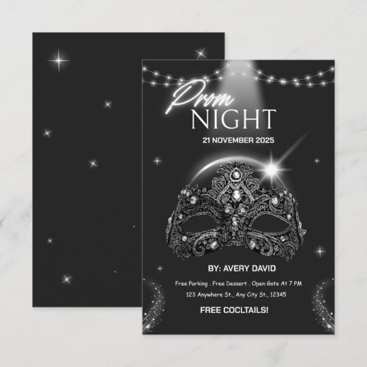 Modern zwart-wit Prom Night Invitation Kaart (Voorkant / Achterkant)
