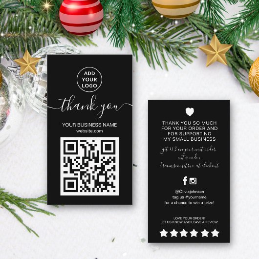 Modern Zwart-wit QR code Bestellen dank u Visitekaartje