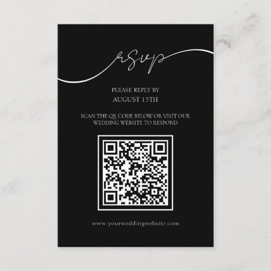 Modern Zwart-wit QR Code Bruiloft RSVP Kaart (Voorkant)