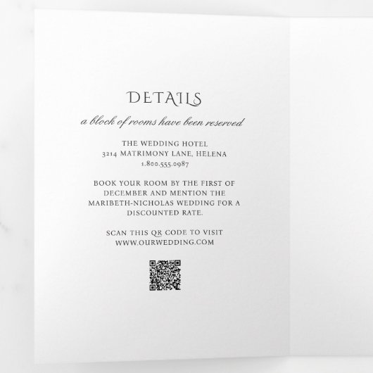 Modern zwart-wit QR Code Classy Wedding Drieluik Uitnodiging (Binnenzijde eerst)