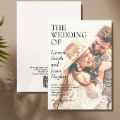 Modern Zwart & Wit QR Code Foto Boho Huwelijk Kaart
