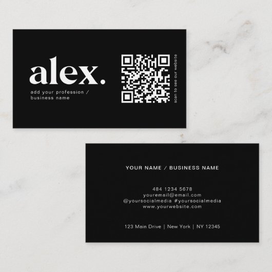 Modern zwart-wit QR Code Logo Visitekaartje (Voorkant / Achterkant)