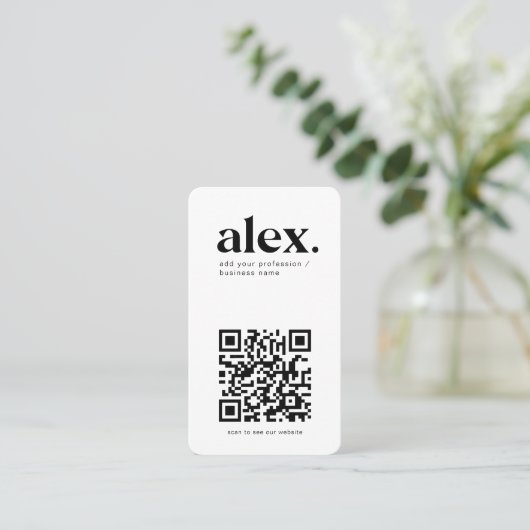 Modern zwart-wit QR Code Logo Visitekaartje (Staand voorkant)