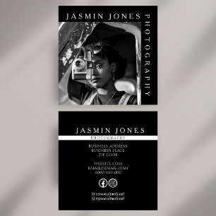 Modern Zwart-wit QR Code Social Media Foto Vierkante Visitekaartje