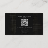 Modern Zwart Wit Raster met Qr en Logo Visitekaartje (Achterkant)