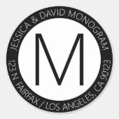 Modern zwart-wit & retouradres ronde sticker (Voorkant)