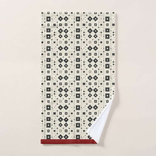 Modern zwart wit rood geometrisch patroon bad handdoek (Handdoek)