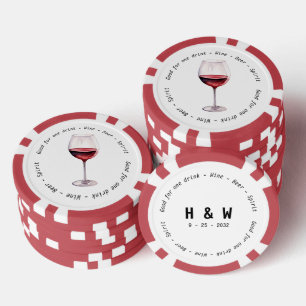 Modern Zwart Wit Rood Wijn Drink Voucher Bruiloft Poker Chips