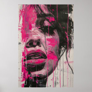Modern Zwart Wit Roze Abstract Vrouw Schilderen Po Poster