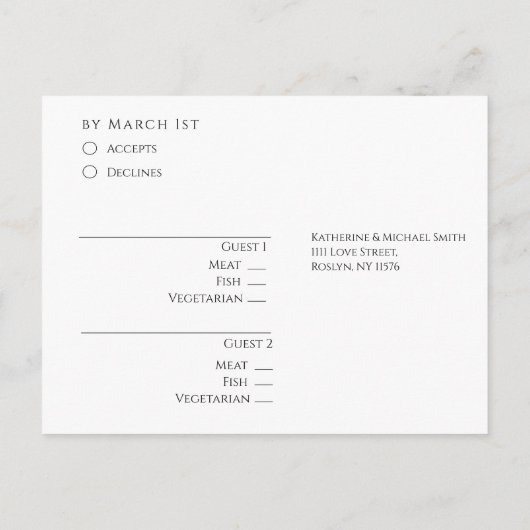 Modern zwart-wit RSVP bruiloft Briefkaart (Achterkant)
