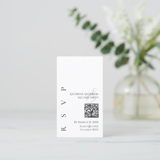 Modern zwart-wit RSVP met QR-code Visitekaartje (Staand voorkant)