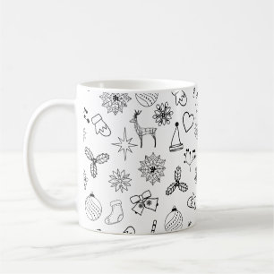 Modern zwart-wit Schattige kerstpatroon Koffiemok