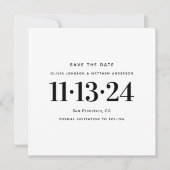 Modern zwart wit schoon eenvoudig minimalistisch b save the date (Voorkant)