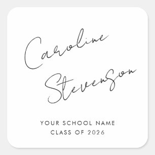 Modern zwart-wit script, aangepast Afstuderen Vierkante Sticker